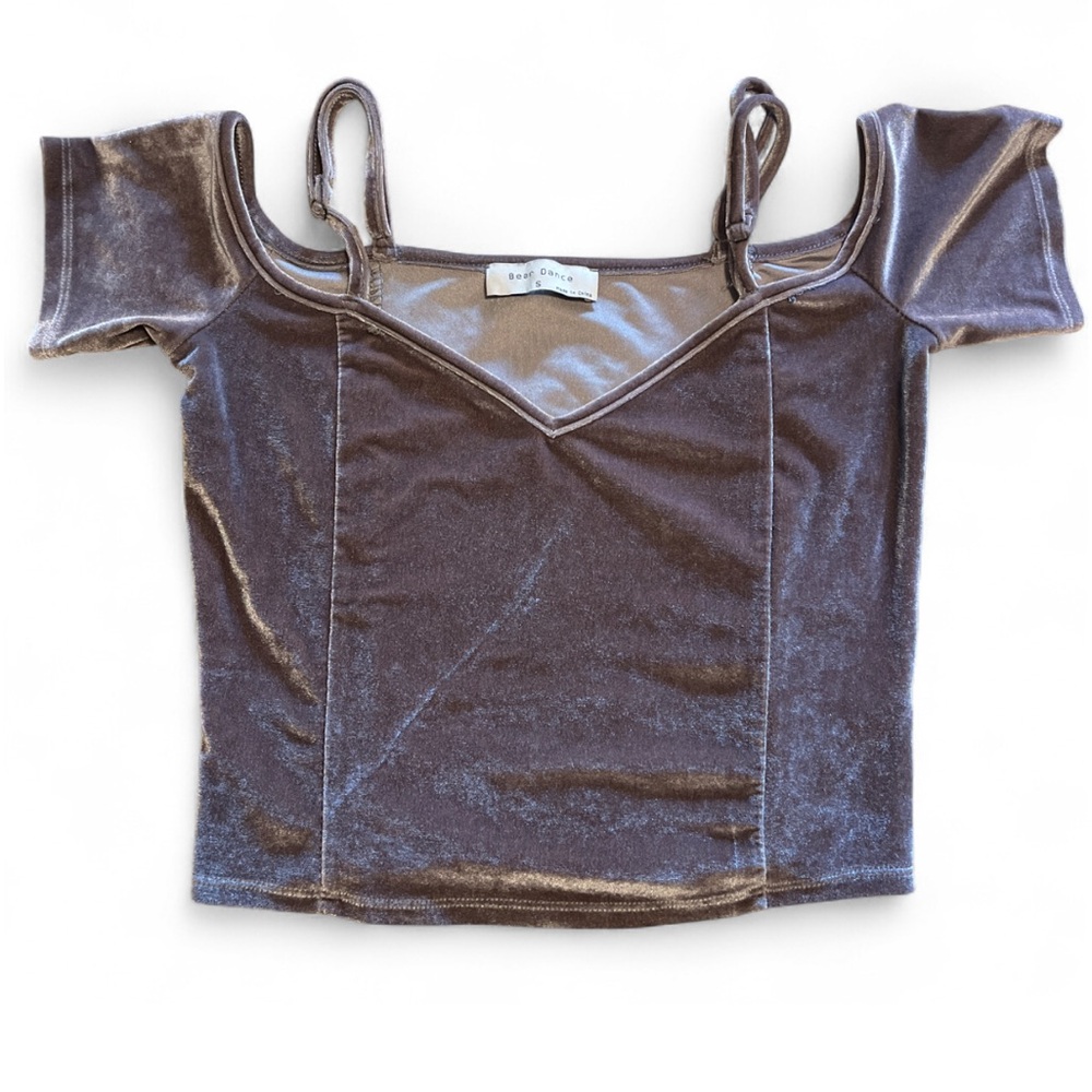 Velvet Off-Shoulder Crop Top in Smoky Gray